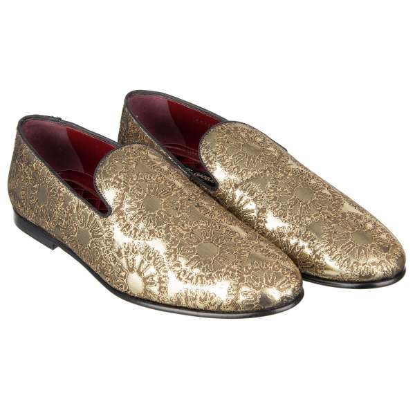 Loafer Schuhe YOUNG POPE aus Lurex Jacquard mit floraler Textur in Gold von DOLCE & GABBANA