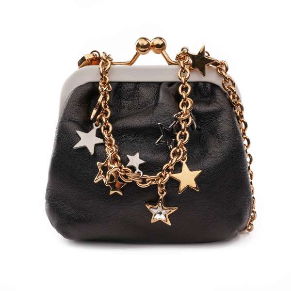 Lambskin purse bag with metal stars crystal chain strap in black, white and gold by DOLCE & GABBANA