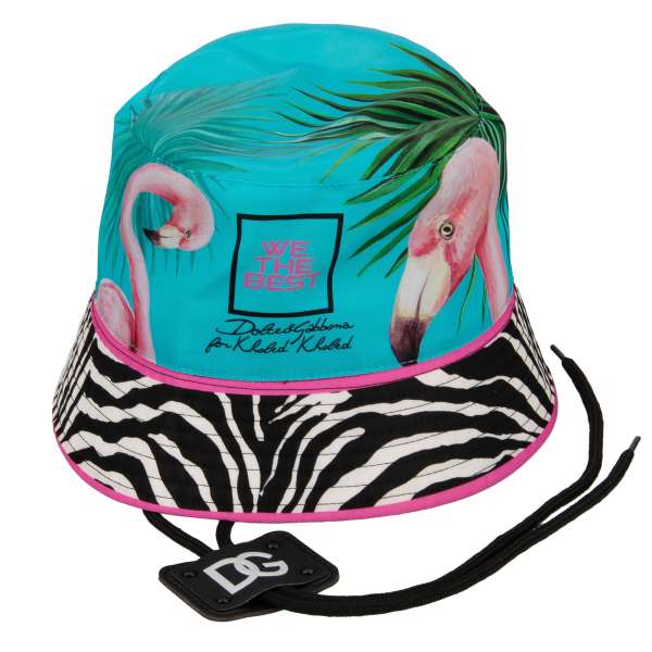 Fisherman Hat / Bucket Hat with flamingo, zebra, plants and logo print and adjustable lace fastening by DOLCE & GABBANA - DOLCE & GABBANA x DJ KHALED Limited Edition