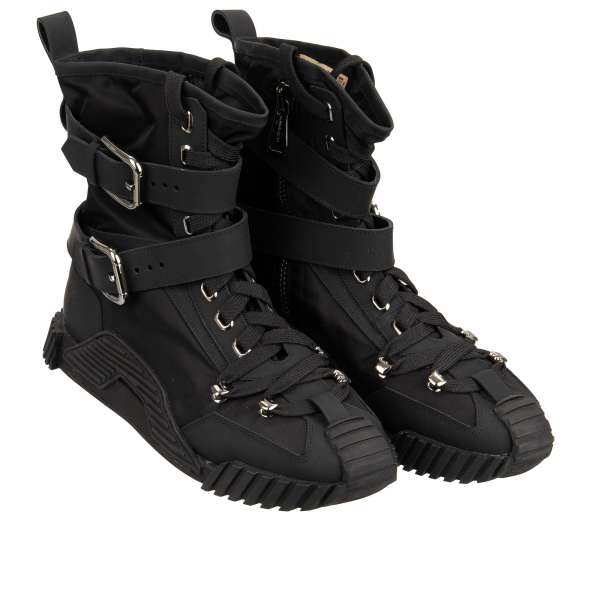 High Top Lace Sneaker NS1 with buckle straps in black by DOLCE & GABBANA