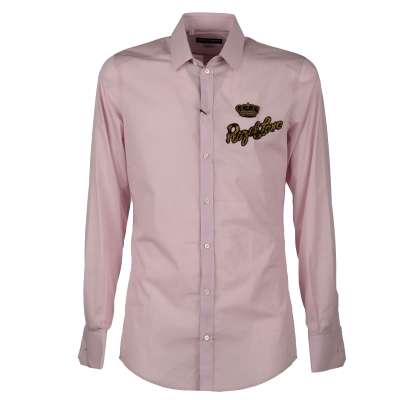 Cotton Shirt with Crown and Royal Love Embroidery Pink