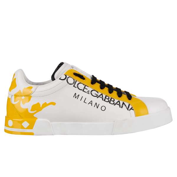Low-Top Sneaker PORTOFINO Light with large logo print and yellow applications by DOLCE & GABBANA