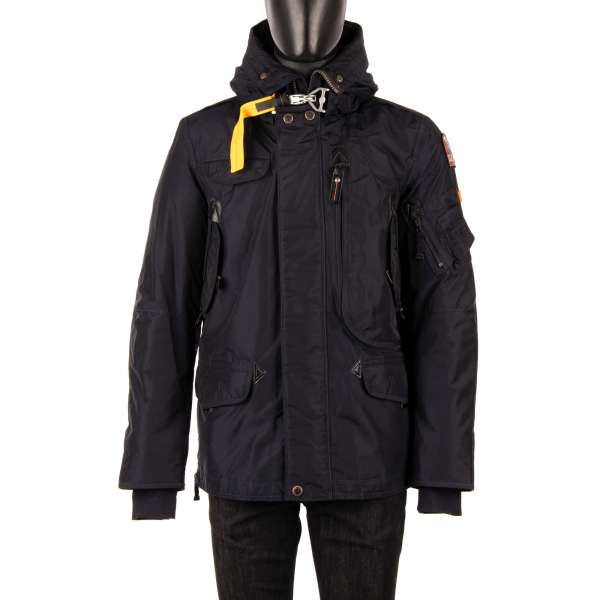 Parka / Down Jacket RIGHT HAND BASE with a hoody, many pockets and a removable down-filled lining in Navy Blue