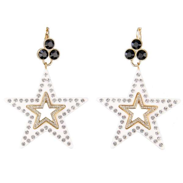 "Stelle" Star Earrings with Crystals in Gold and White by DOLCE & GABBANA