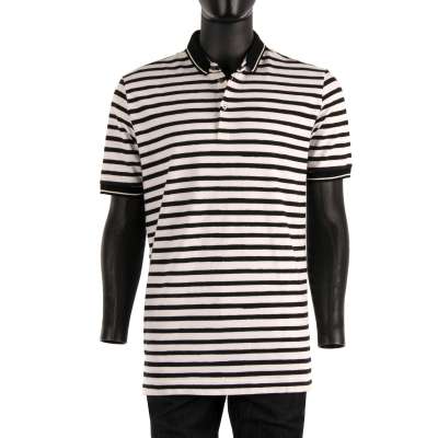 Striped Cotton Polo Shirt with Logo Black White 52 L