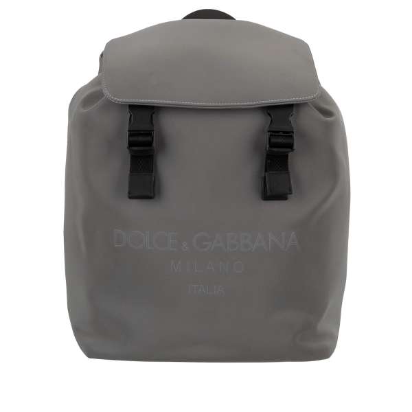 Canvas Rucksack Palermo Reflector mit großer Logo Textur und Verschluß mit Schnallen und Kordelzug von DOLCE & GABBANA