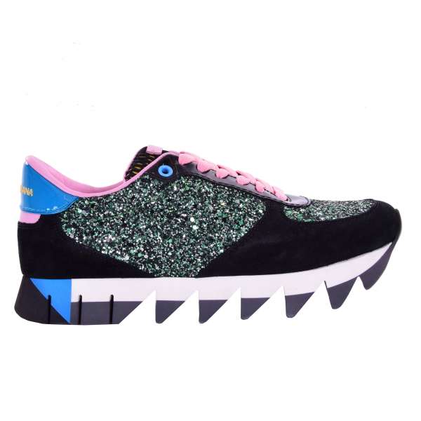 Ladies Sneaker SORRENTO with green glitter in black and pink by DOLCE & GABBANA