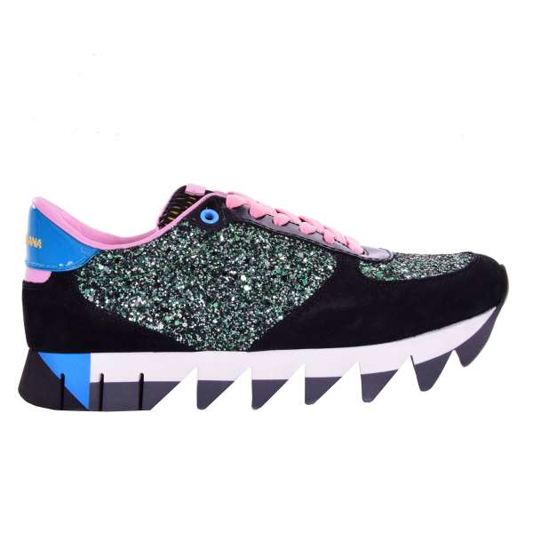 Damen Wildleder Sneakers SORRENTO mit Glitter in grün, schwarz und pink von DOLCE & GABBANA