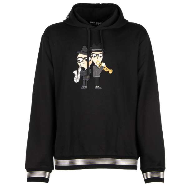 Hooded Sweater / sweatshirt with DG Family and Stefano with Domenico embroidery in black by DOLCE & GABBANA