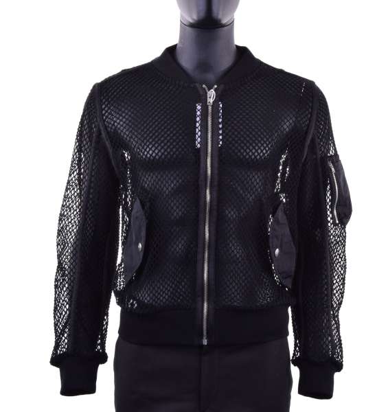 Light transparent cotton bomber jacket with net design by MOSCHINO COUTURE