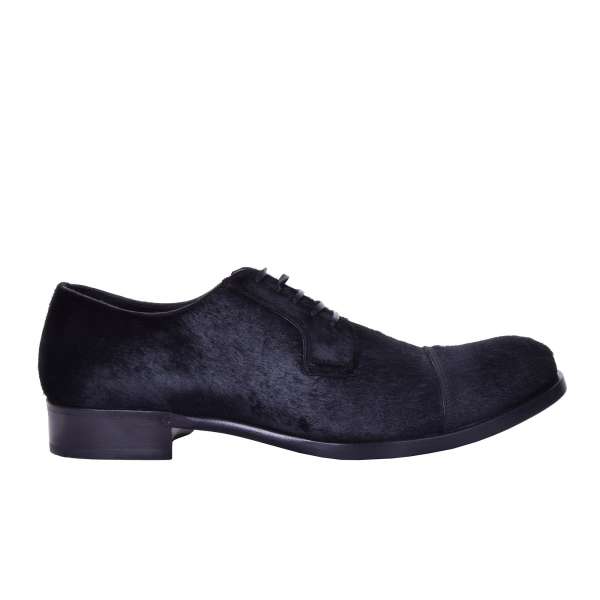 Welted derby captoe shoes made of calf fur by DOLCE & GABBANA Black Label