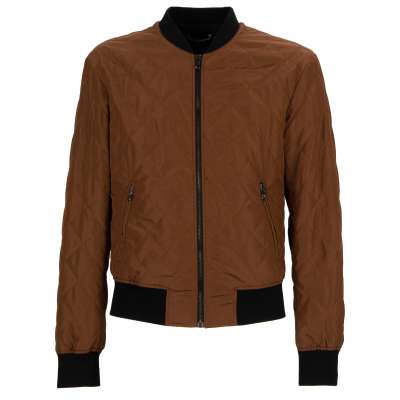 Quilted Bomber Jacket with Zip Pockets Brown Black