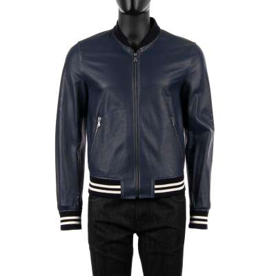 Perforated Light Leather Jacket Blue 46 S