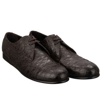 Caiman Leather Derby Lace Shoes SIRACUSA Brown 44 UK 10