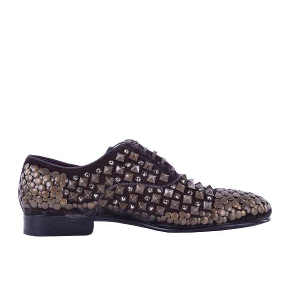 Derby Schuhe aus Samt mit Strass & Nieten von DOLCE & GABBANA Black Label