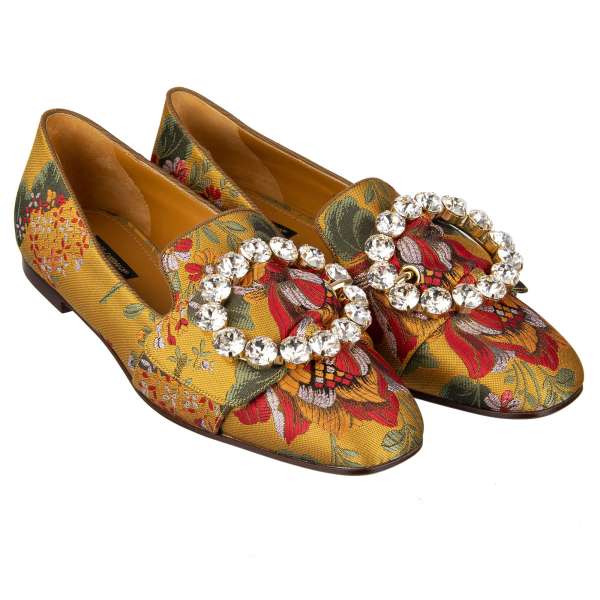 Floral Jacquard Ballet Flats JACKEU in gold with a Crystals Brooch by DOLCE & GABBANA