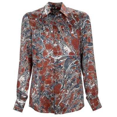 Color Splash Print Silk Shirt MARTINI Brown Gray