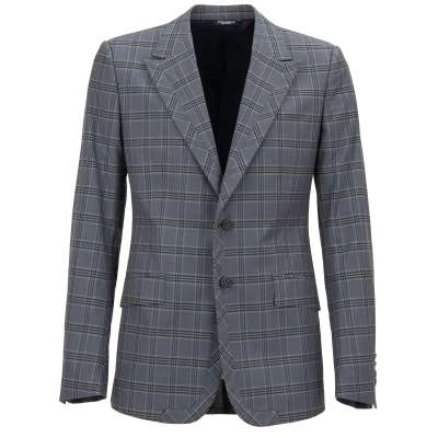 Checked Cotton Blazer Jacket Blue Gray