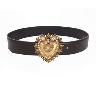 DEVOTION Pearl Heart Leather Belt Black Gold 75 30 XS