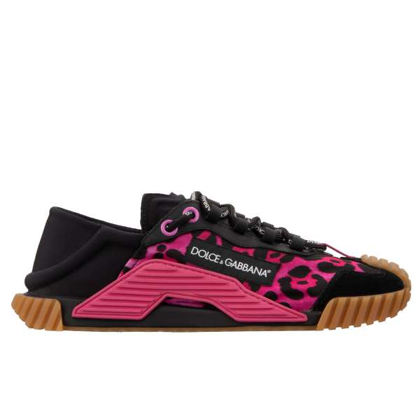 Damen Leopard Print Sneaker NS1 mit DG Logo in Pink und Schwarz von DOLCE & GABBANA