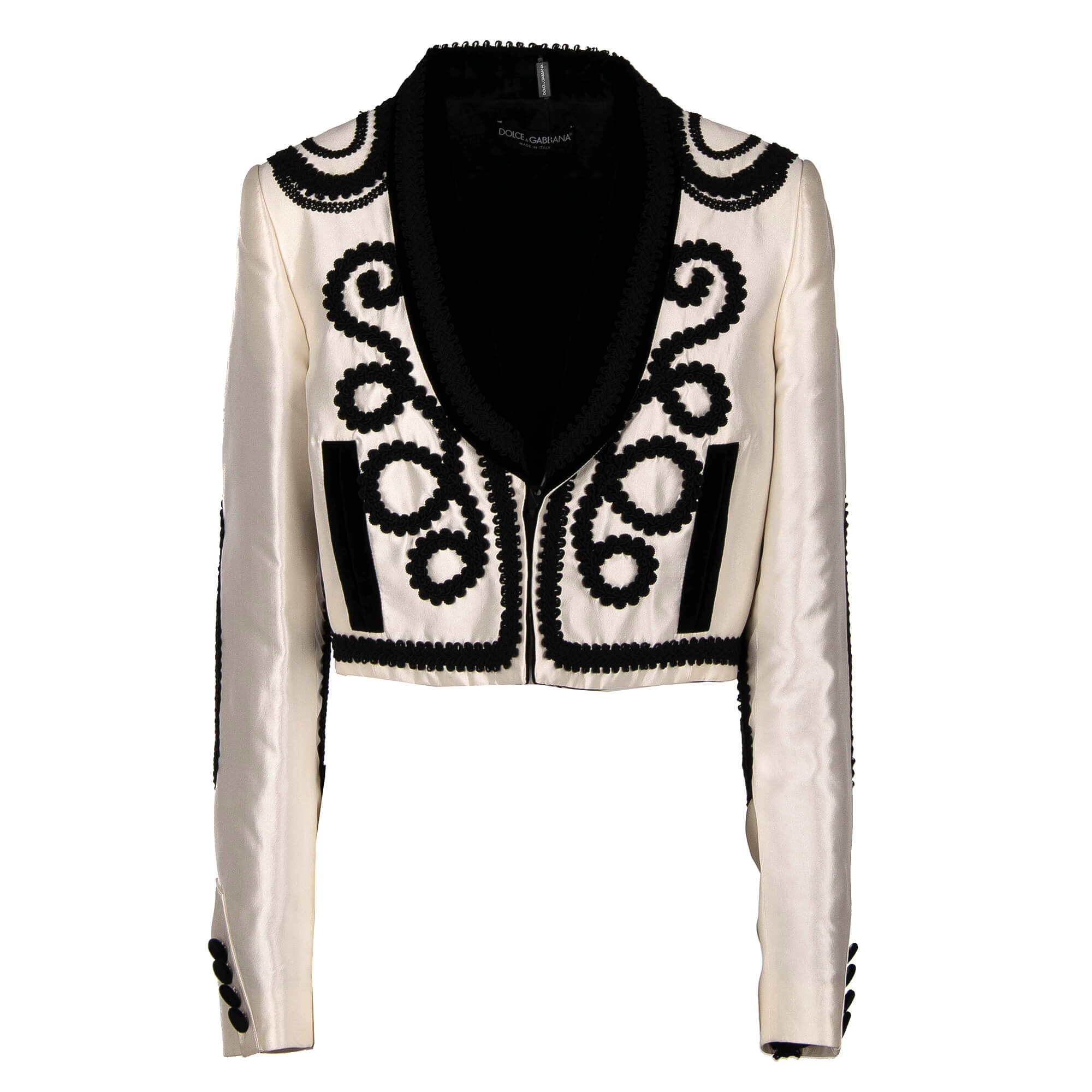 Dolce & Gabbana Embroidered Silk Torero Jacket White Black | FASHION ROOMS