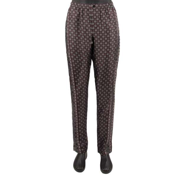 Silk Pyjama Pants with geometric floral print with pocket in bordeaux by DOLCE & GABBANA