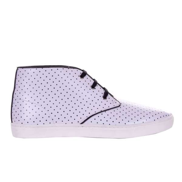 High-Top leather sneakers LONDON with polka dot print and logo by DOLCE & GABBANA Black Label