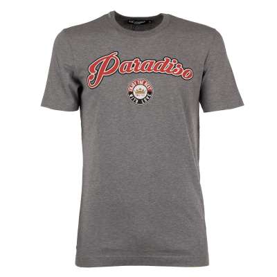 Baumwolle T-Shirt mit Paradiso Print und Logo Sticker Grau