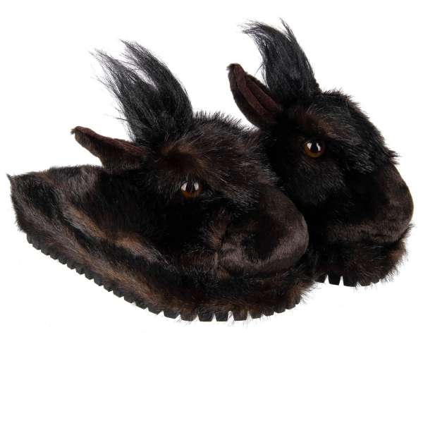 Faux fur Pony Horse slipper shoes SAINT BARTH with rubber sole in Brown by DOLCE & GABBANA