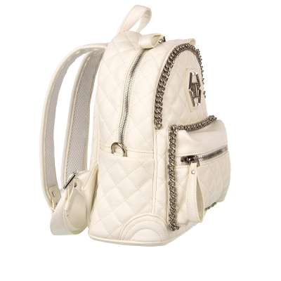 Junior Backpack ACHILLEA with Quilted Texture, Logo and Chains White