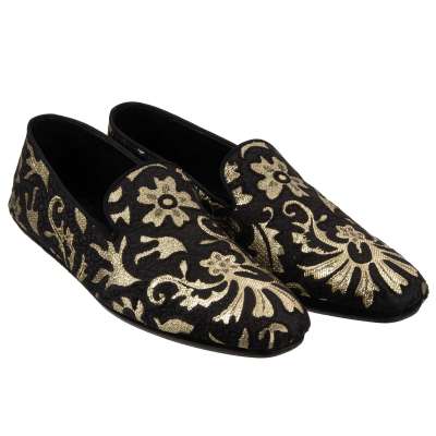 Jacquard Loafer Slipper Gold Black 43 UK 9 US 10