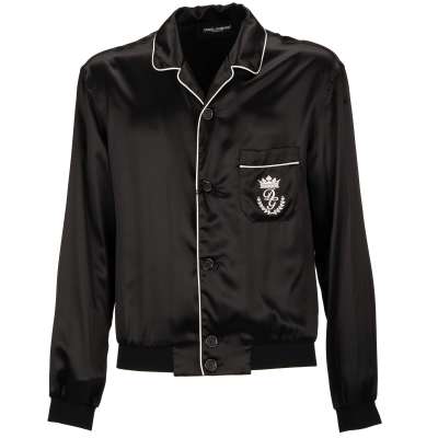 DG Logo Crown Embroidery Silk Shirt Jacket Black 44 XS S