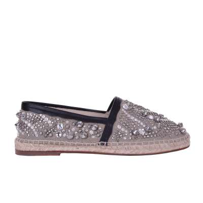 Crystals Embellished Linen Espadrilles Shoes TREMITI Beige