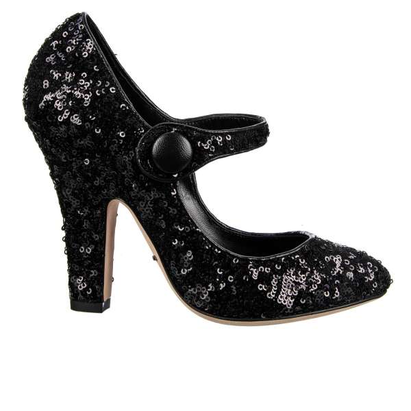Sequined Mary Jane Pumps VALLY in Black by DOLCE & GABBANA Black Label