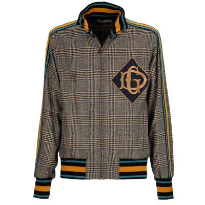 Tartan Printed Wool Jacket with Logo and Knit Gray Gold