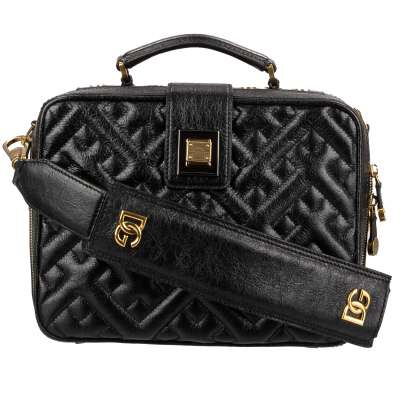 Unisex Quilted Nappa Leather Clutch Shoulder Bag DOLCE BOX Black