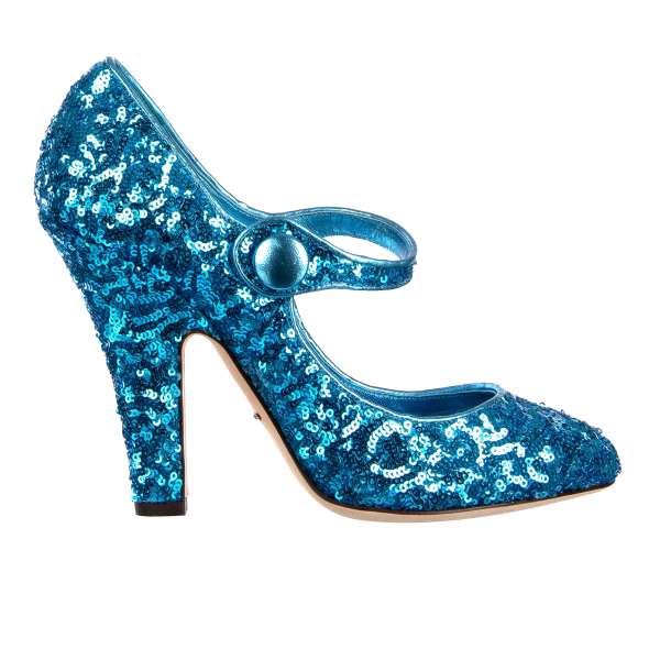 Sequined Mary Jane Pumps VALLY in turquoise by DOLCE & GABBANA Black Label