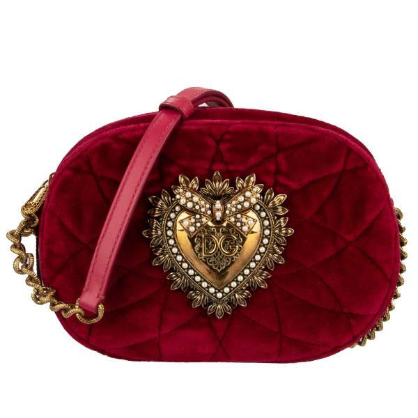 Kleine Clutch Tasche DEVOTION aus Samt mit großem DG Herz Logo mit Perlen und verstellbarem Riemen von DOLCE & GABBANA