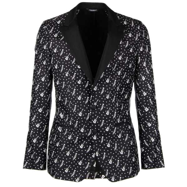 Music Instruments printed silk tuxedo / blazer with contrast black peak lapel by DOLCE & GABBANA