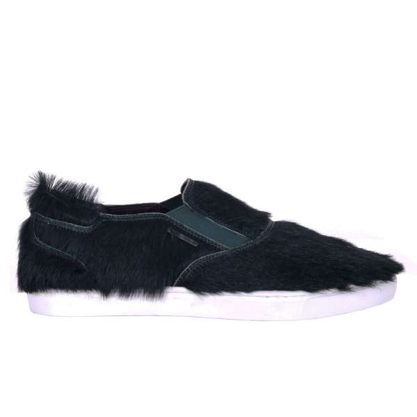 Calf Fur Slip-On Sneaker LONDON with Logo Plaque by DOLCE & GABBANA Black Label