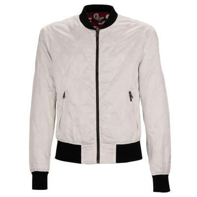 Quilted Nylon Bomber Jacket with Zip Pockets White