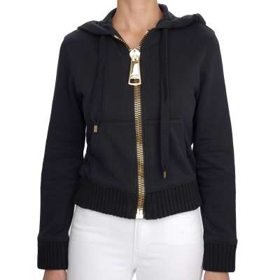 Big Zip Jacket Logo Sweatshirt Hoody Black Gold 38 XS S