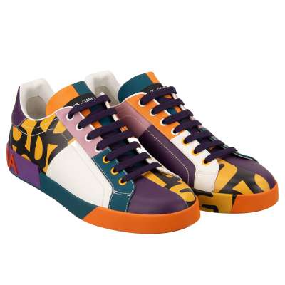DG Logo Low-Top Sneaker PORTOFINO Weiß Lila Orange 44 UK 10 US 11
