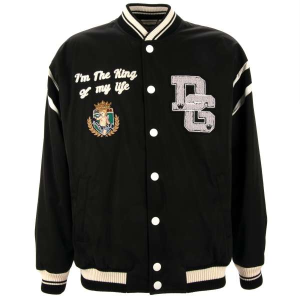Stuffed oversize varsity / bomber jacket "I'm the King of my Life" with royal motive and DG Logo embroidery by DOLCE & GABBANA