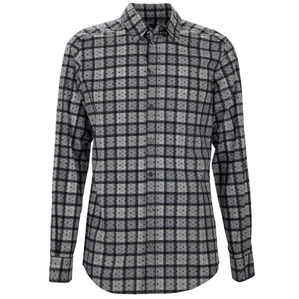 Karriertes Hemd mit Polka Dot Muster in Grau von DOLCE & GABBANA