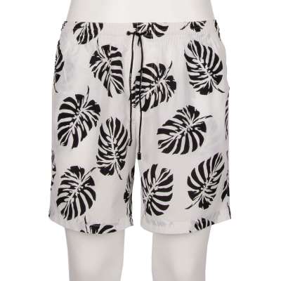 Floral Printed Beachwear Swim Board Shorts White Black