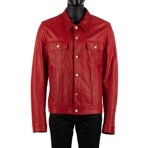 Nappa lamb leather jacket with pockets and golden buttons with DG Logo by DOLCE & GABBANA