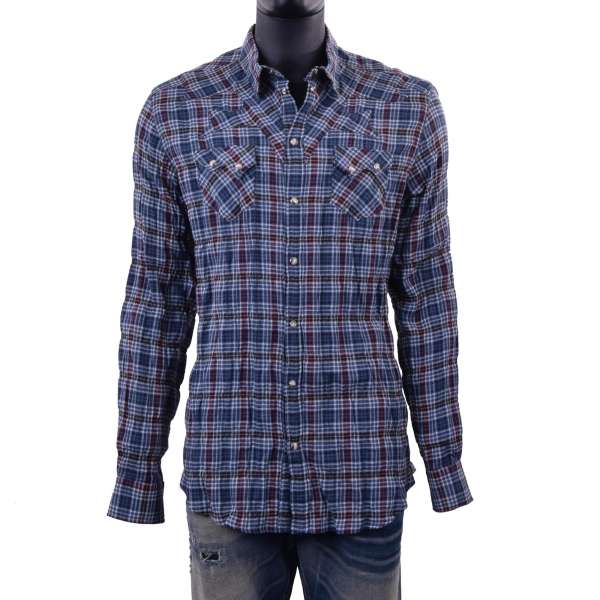 Men's Long Sleeve Snap Front Western Style checked Shirt by DOLCE & GABBANA Black Label - GOLD Line