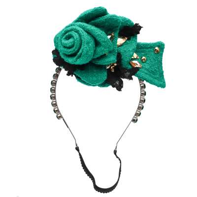 Crystal Rose Tweed Hairband Headband Tiara Green Black