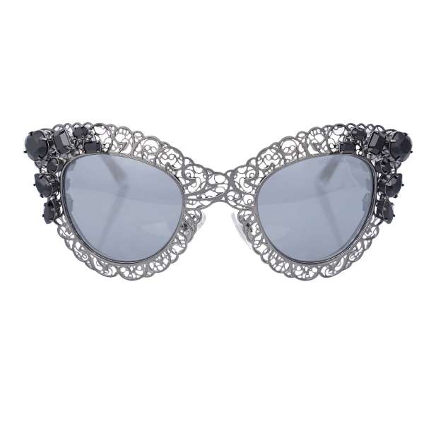 Special Edition Filigree Sunglasses DG 2134 embellished with crystals in silver and black by DOLCE & GABBANA